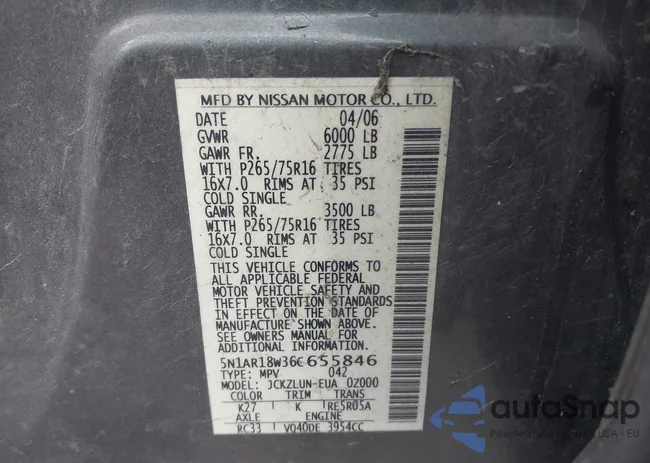 5N1AR18W36C655846: 43023925