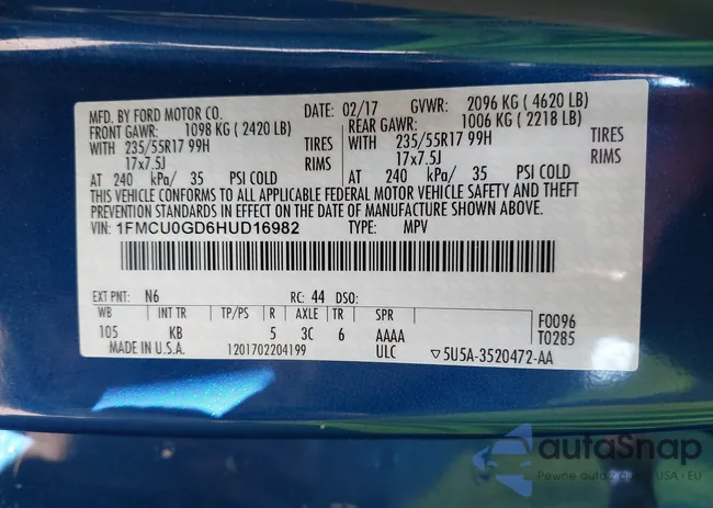 1FMCU0GD6HUD16982: 43023997