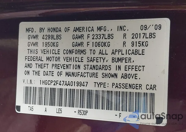 1HGCP2F47AA019947: 43024230