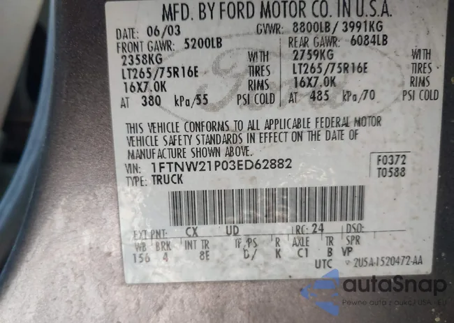 1FTNW21P03ED62882: 43025322