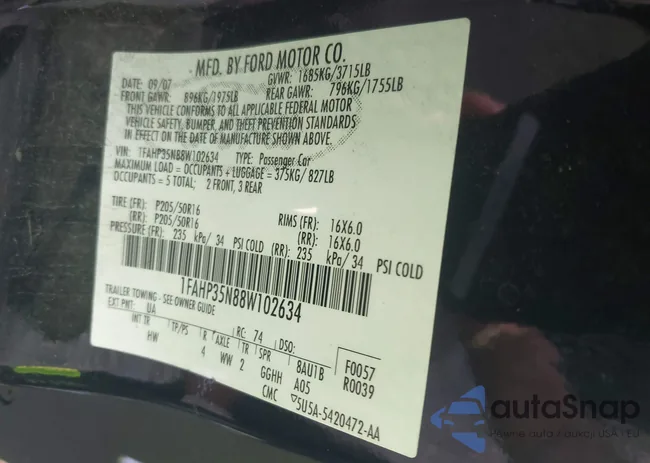 1FAHP35N88W102634: 43025413