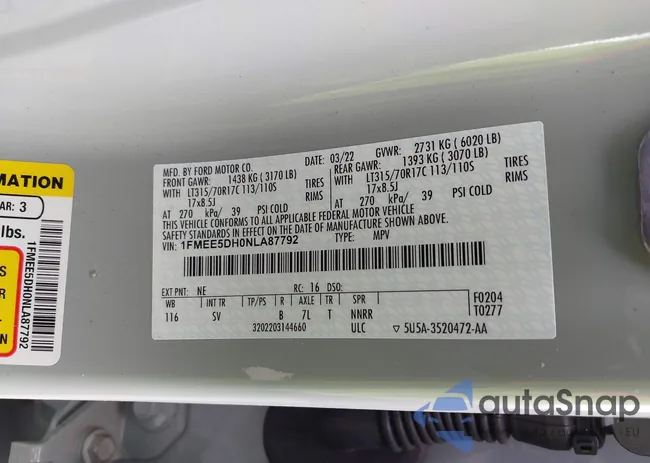 1FMEE5DH0NLA87792: 43025493