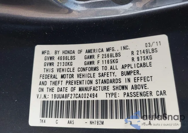 19UUA8F27CA002494: 43025714