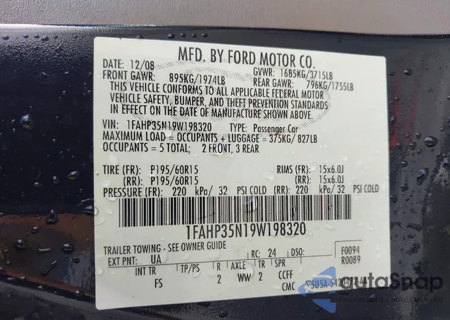 1FAHP35N19W198320: 43025255