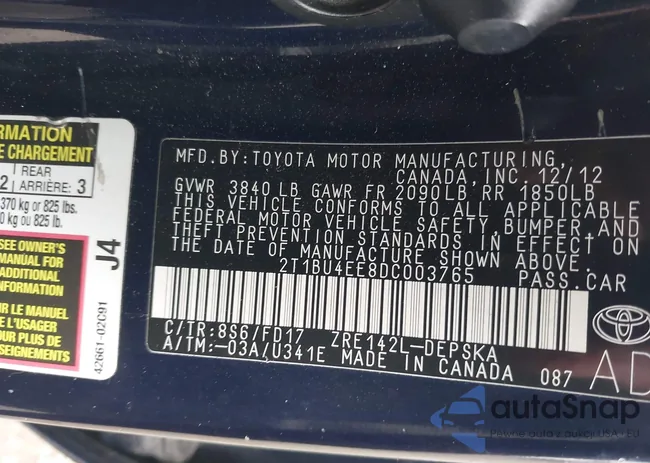 2T1BU4EE8DC003765: 43026778