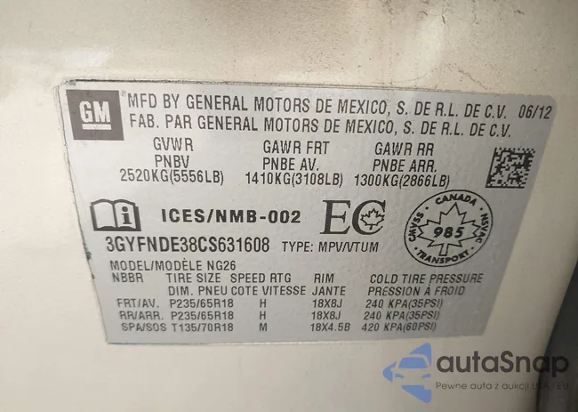 3GYFNDE38CS631608: 43026856