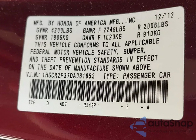 1HGCR2F37DA081953: 43025965