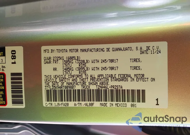 3TYLD5KN4RT009807: 43025995