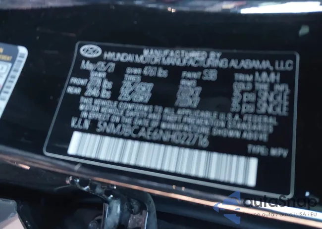 5NMJBCAE6NH022716: 43026051