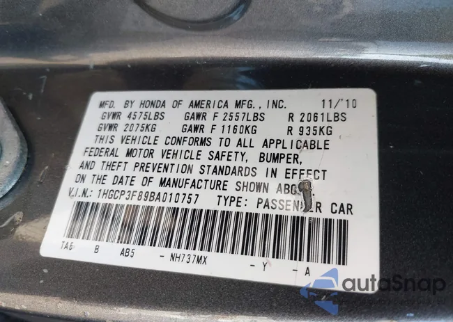 1HGCP3F89BA010757: 43026078