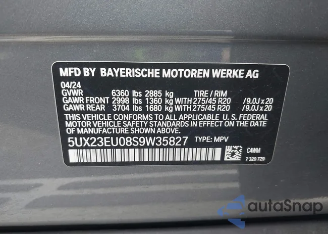 5UX23EU08S9W35827: 43026089