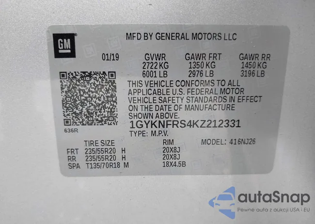 1GYKNFRS4KZ212331: 43026133