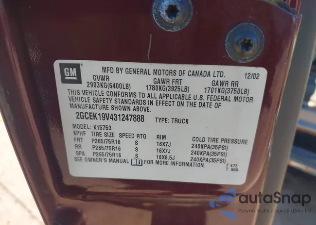 2GCEK19V431247888: 43026139