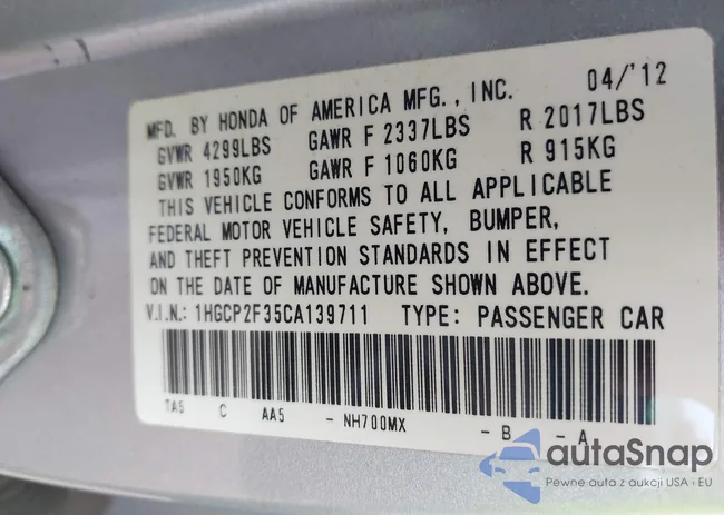 1HGCP2F35CA139711: 43026232