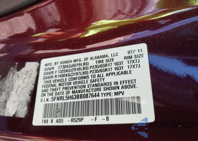 5FNRL5H63BB087644: 43026257