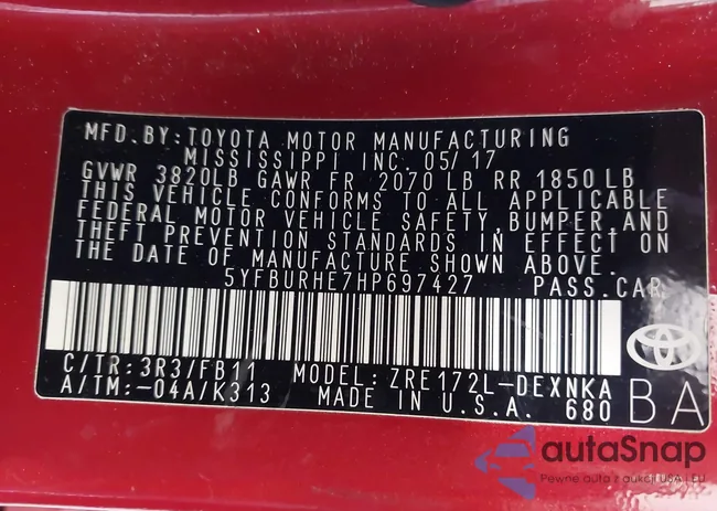 5YFBURHE7HP697427: 43027349