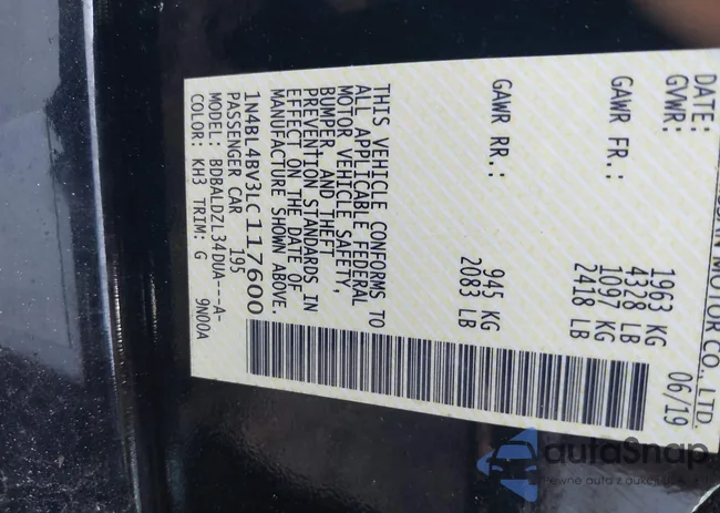 1N4BL4BV3LC117600: 43027589