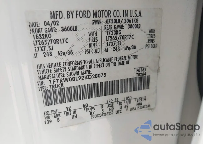 1FTRW08L92KD28075: 43027690