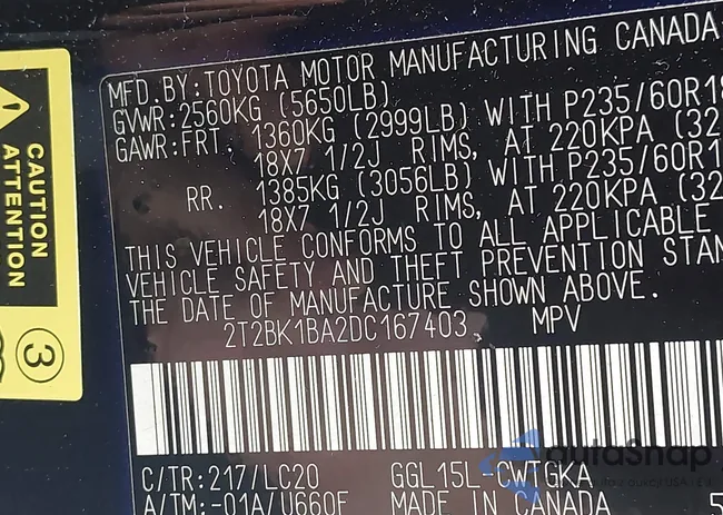 2T2BK1BA2DC167403: 43027785