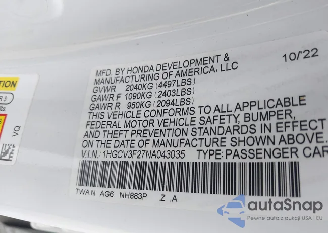 1HGCV3F27NA043035: 43026983