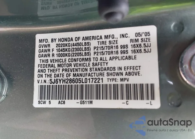 5J6YH28605L017221: 43026989