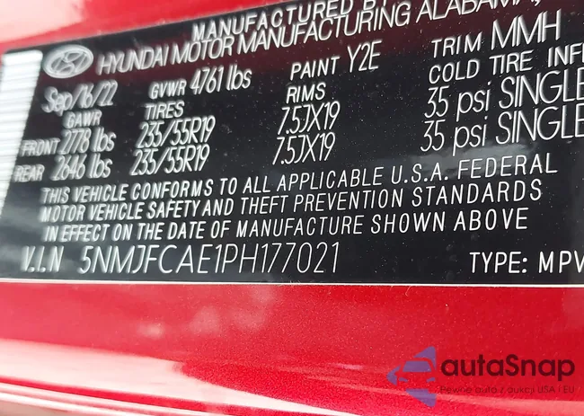 5NMJFCAE1PH177021: 43028510