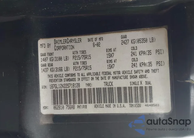 1B7GL12X22S718128: 43028167