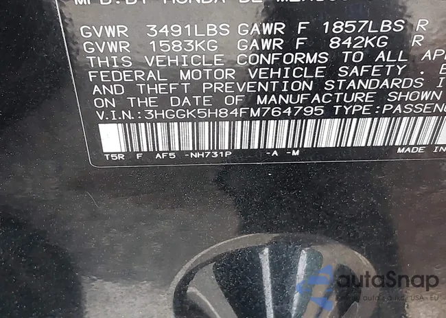 3HGGK5H84FM764795: 43029265