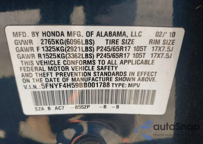 5FNYF4H59BB001788: 43029521