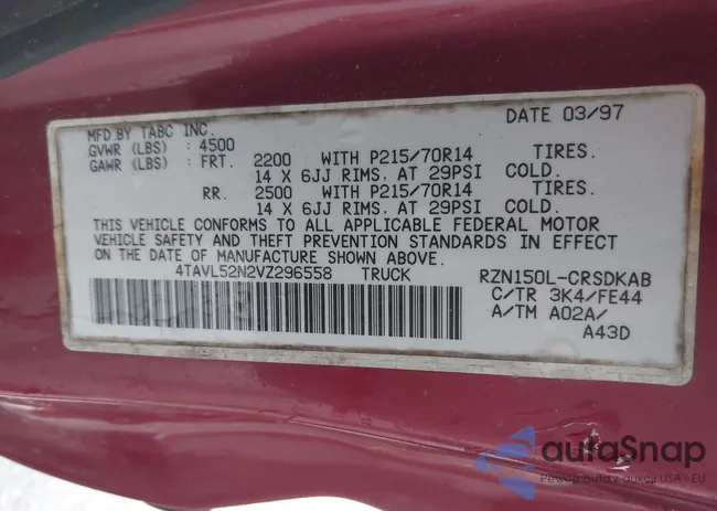 4TAVL52N2VZ296558: 43029679