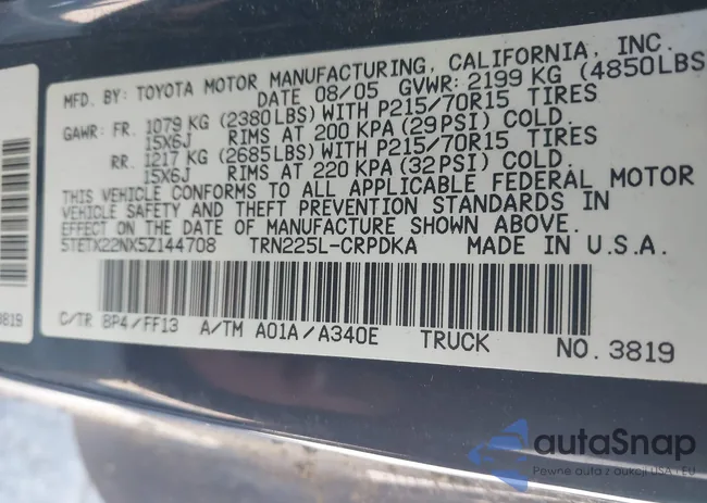 5TETX22NX5Z144708: 43030294