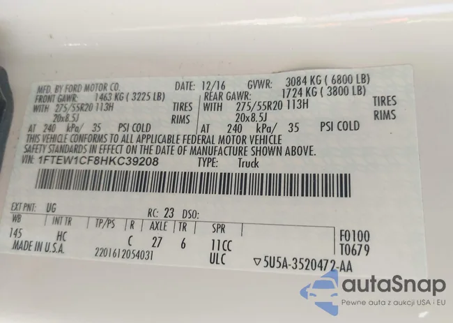 1FTEW1CF8HKC39208: 43030508