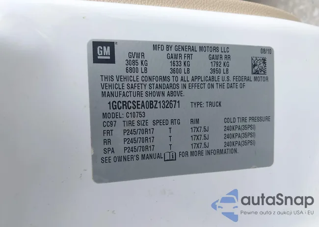 1GCRCSEA0BZ132671: 43030753