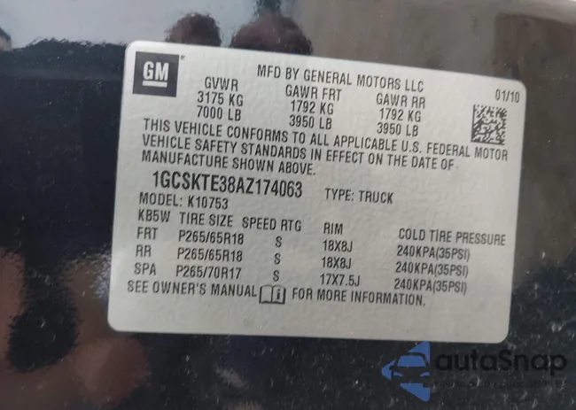 1GCSKTE38AZ174063: 43030817