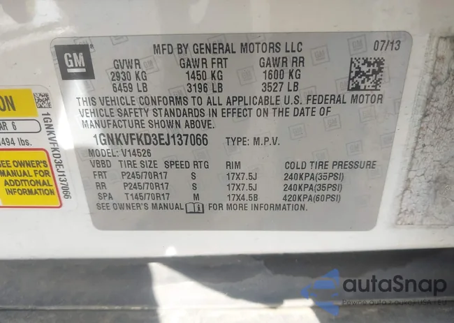 1GNKVFKD3EJ137066: 43030834