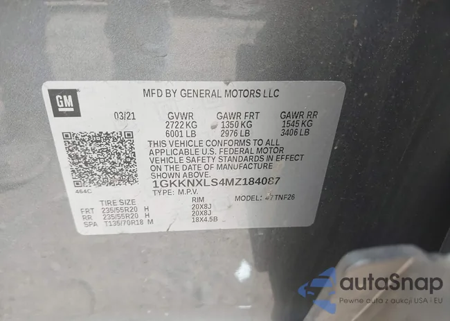 1GKKNXLS4MZ184087: 43030041