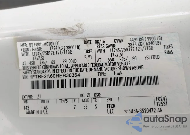 1FTBF2A60HEB30364: 43030058