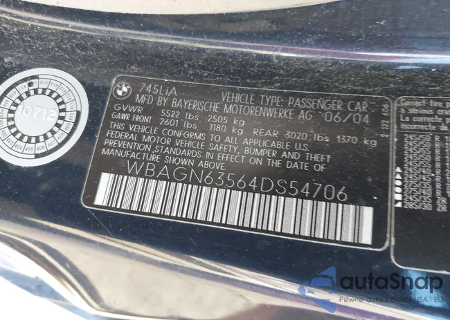 WBAGN63564DS54706: 43030091