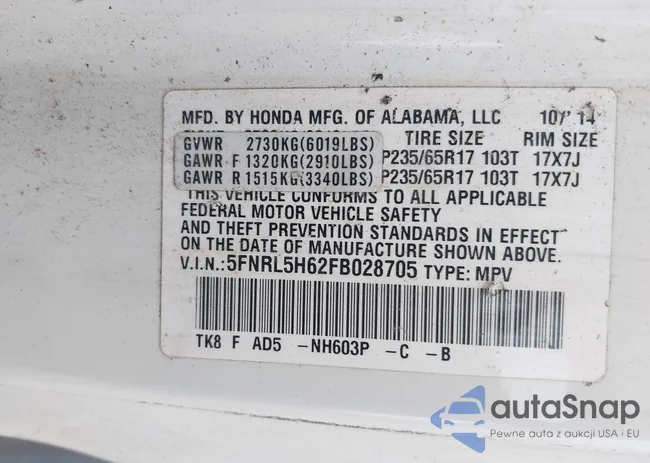 5FNRL5H62FB028705: 43030143