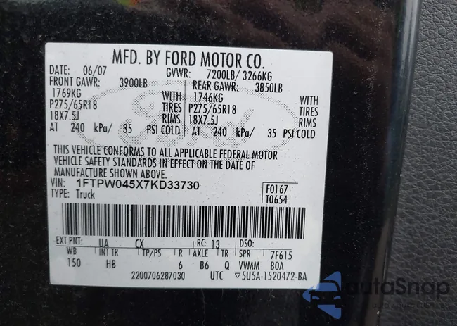 1FTPW045X7KD33730: 43030182