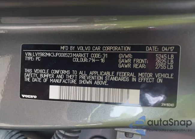 LVY982MK3JP008523: 43031334