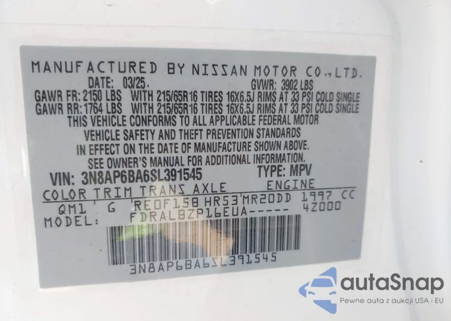 3N8AP6BA6SL391545: 43031721