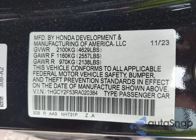 1HGCY2F53RA020384: 43031173