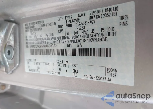 1FMCU9J95GUC08022: 43032591