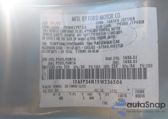 1FAFP34N15W236504: 43032718