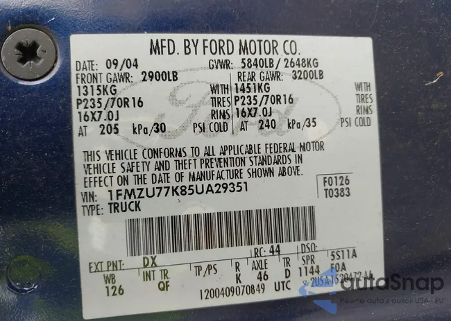 1FMZU77K85UA29351: 43032825