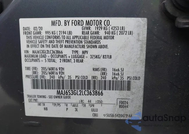 MAJ6S3GL2LC363866: 43032839