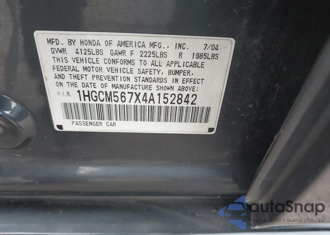 1HGCM567X4A152842: 43032106