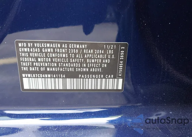 WVWL87CD4NW141154: 43033542