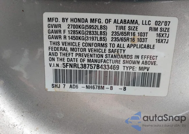 5FNRL38757B433469: 43033842